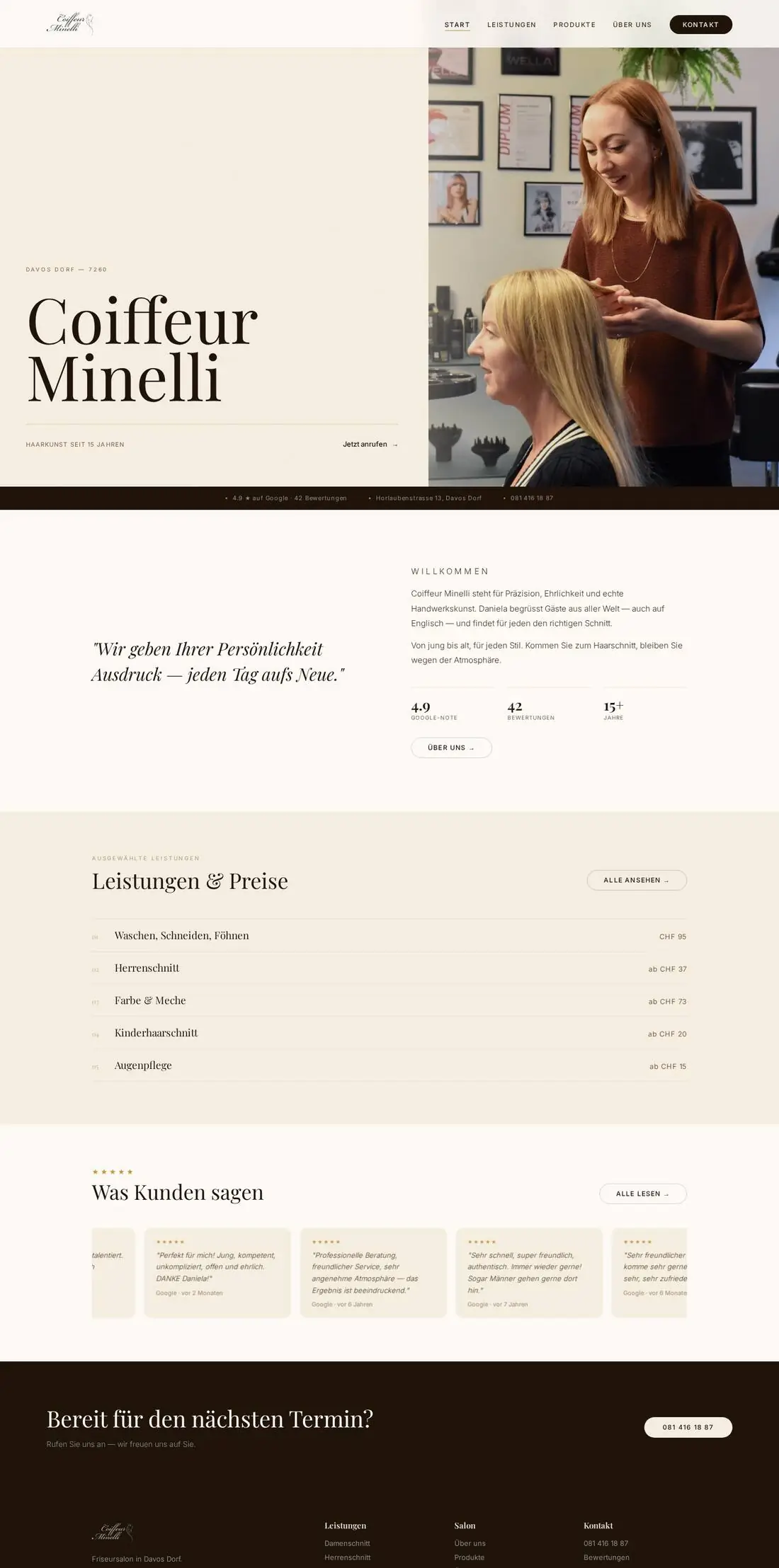 Coiffeur Minelli website on a desktop browser